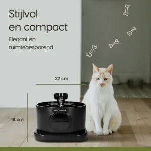 Drinkfontein met witte kat erbij